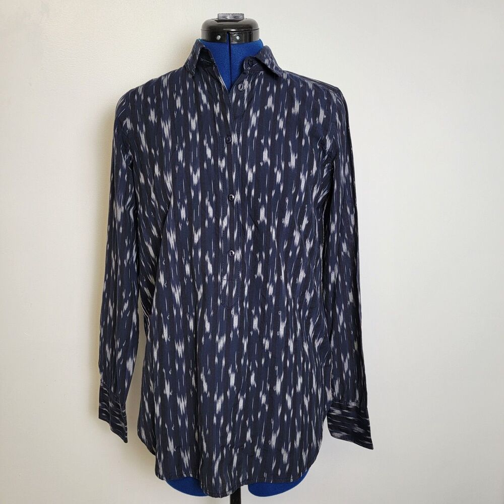 J.Crew Womens Blue Brush Strokes Half-Button Long Sleeve Collar Pullover NWT 0